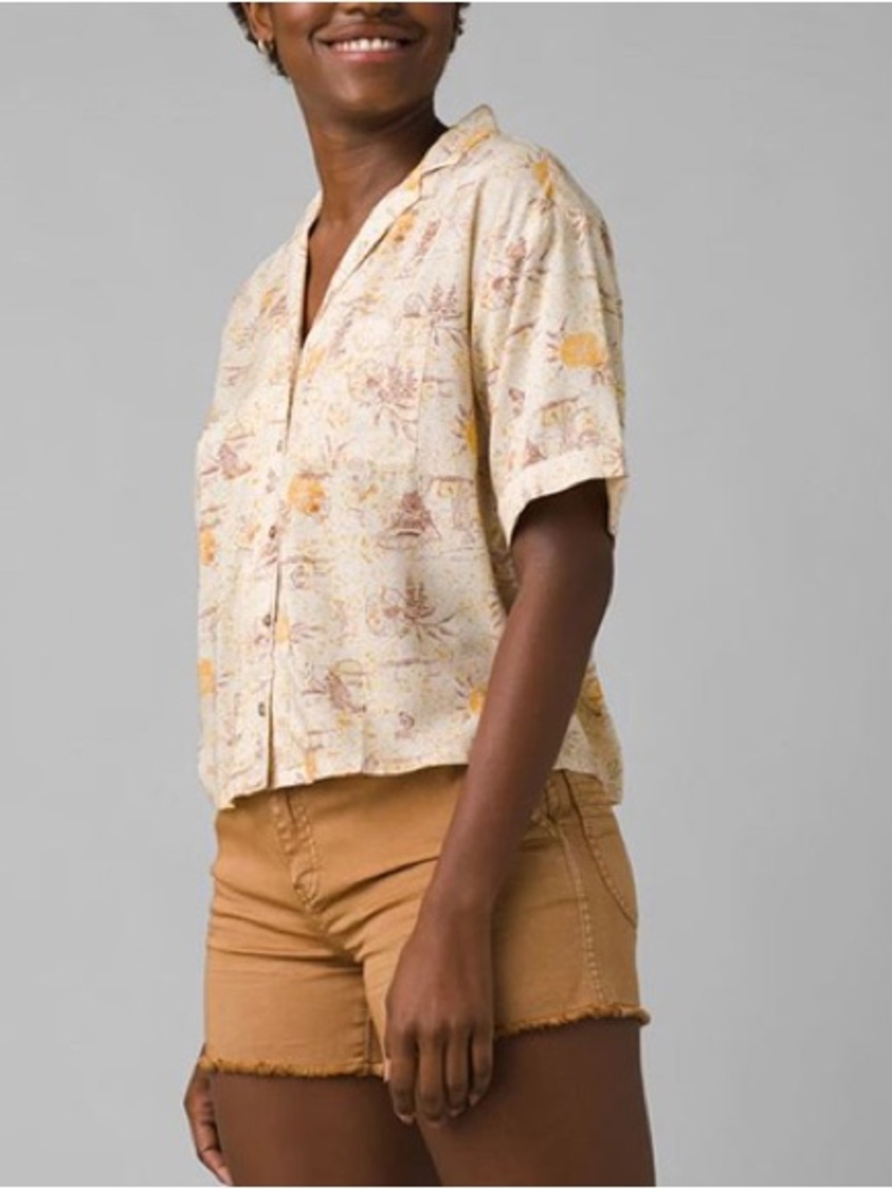 Prana Women’s Iguala Golden Hour Escape L Cropped Button cuffed sleeve top